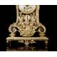 Antique table clock with candlesticks. France, 19th Century