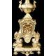 Antique table clock with candlesticks. France, 19th Century