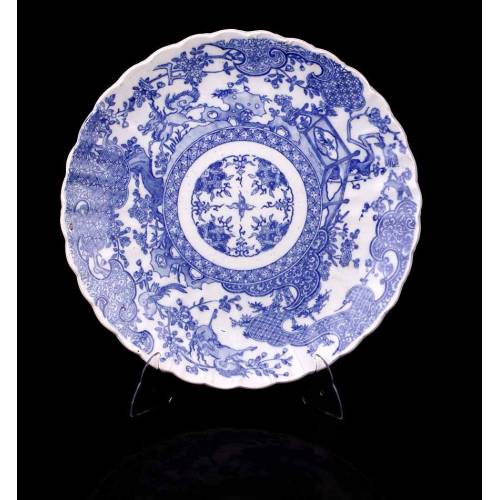 Antique blue and white porcelain serving tray. China, Early 20th Century