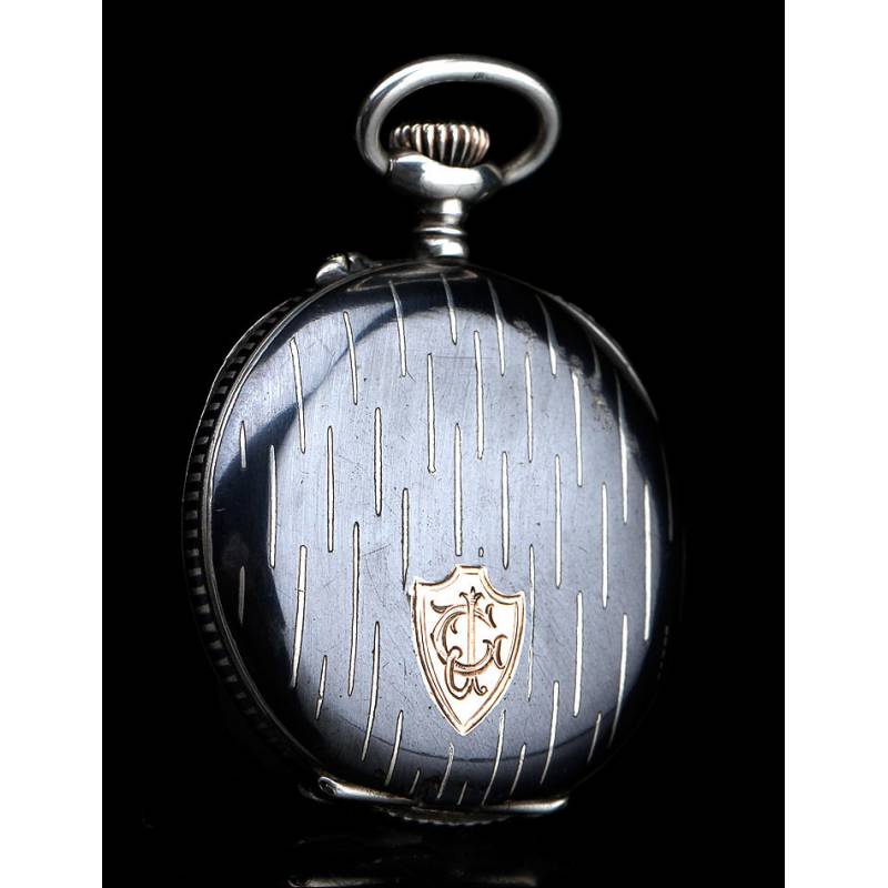 Antique Silver Nielloed Pocket Watch Swiss Ca. 1890s