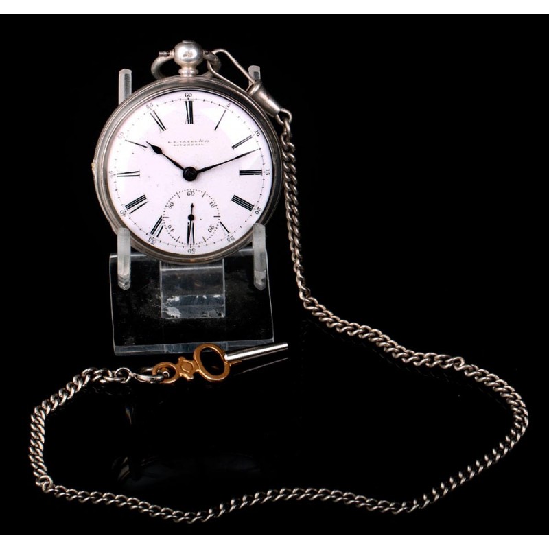 Antiguo Reloj de Bolsillo de Plata E. S. Yates & Co. En Funcionamiento. Inglaterra, 1874