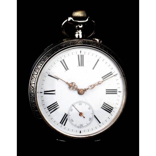 Antique German Silver Pocket Clock, Circa 1890s