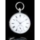 Elegante Reloj de Bolsillo Antiguo en Plata Maciza Contrastada. Londres, 1865