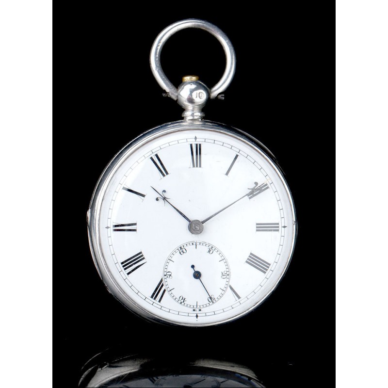 Antique English Solid Silver Clock, English, 1865