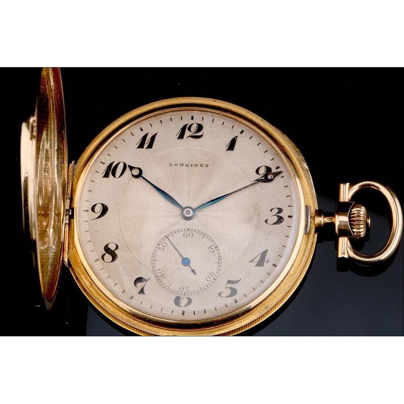 Reloj Bolsillo Longines Ultrafino. Oro de Quilates. Suiza, 1915