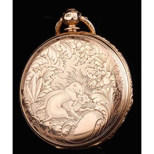 Raro Reloj de Bolsillo Antiguo en Oro Macizo de 18 Quilates. Charles Grosclaude. Suiza, Circa 1860