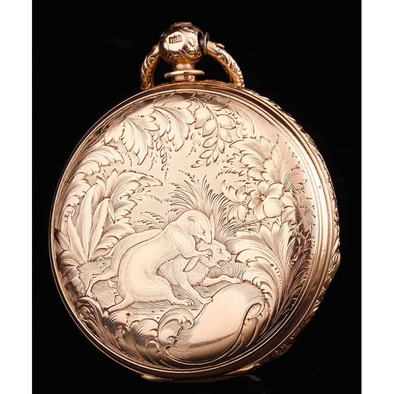 Raro Reloj de Bolsillo Antiguo en Oro Macizo de 18 Quilates. Charles Grosclaude. Suiza, Circa 1860