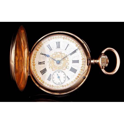 Antiguo Reloj Ginebrino Hughenin & Fils de Oro de 18 K. Funcionando. Suiza, Circa 1880