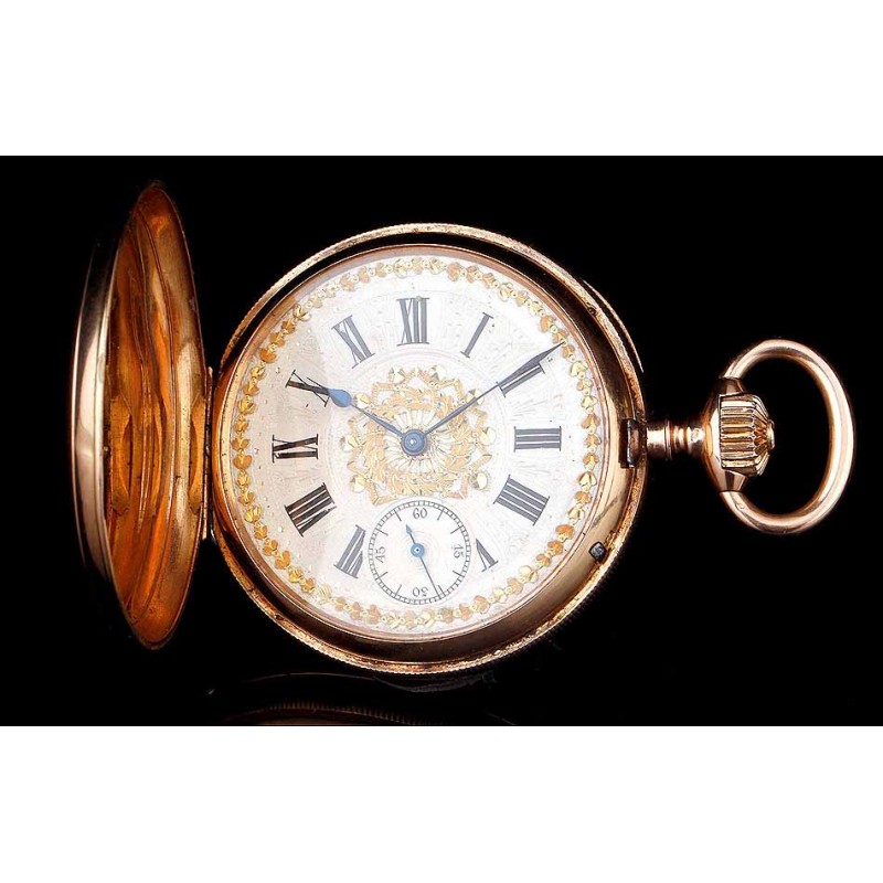 Antiguo Reloj Ginebrino Hughenin & Fils de Oro de 18 K. Funcionando. Suiza, Circa 1880