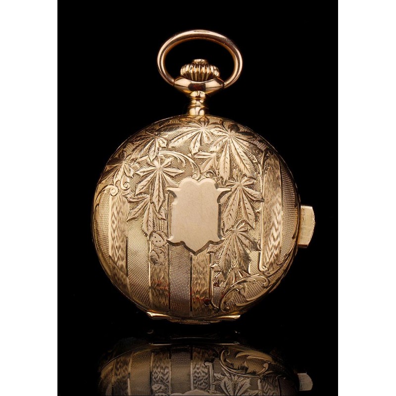 Antiguo Reloj de Bolsillo de Oro de 18K con Sonería de Cuartos. Suiza, Circa 1910