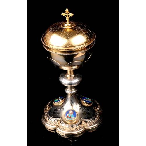 Antique Enameled Silver Ciborium, Antique, XIX Century