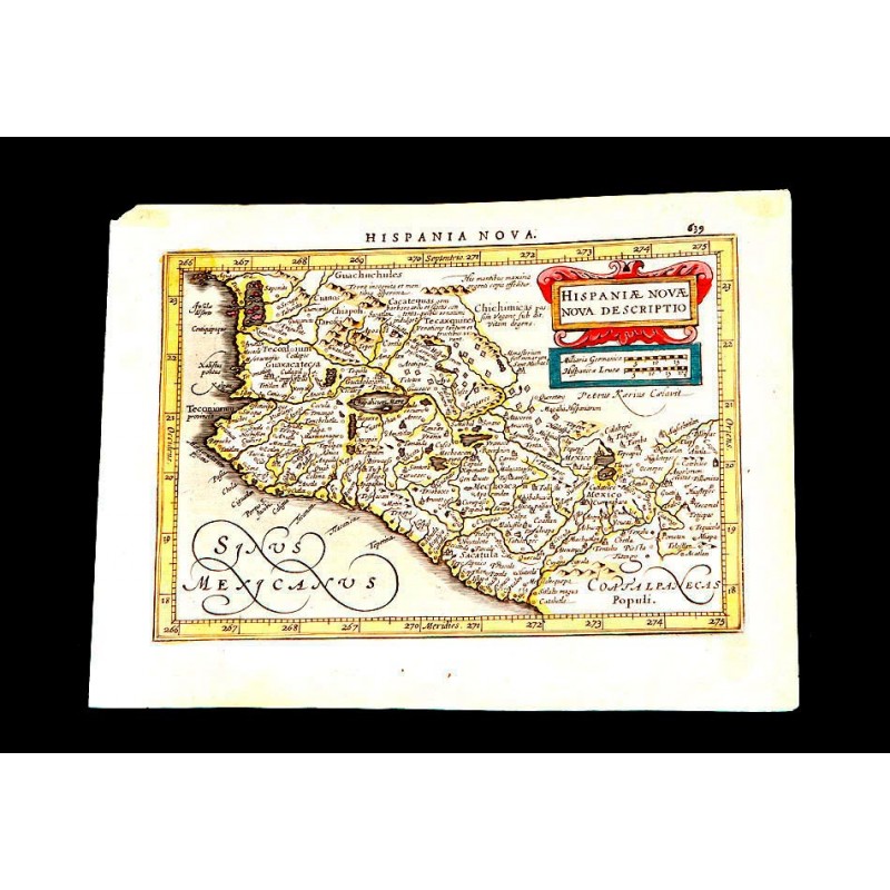 Bello Mapa Antiguo de México Coloreado a Mano de Época. Por Mercator-Janssonius. Holanda, 1628