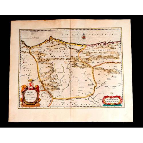 Fantástico Mapa Antiguo del Reino de León y el Principado de Asturias. Holanda, 1638