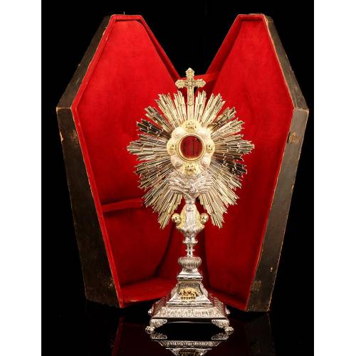 Large Antique Silver Monstrance, XIX Century.