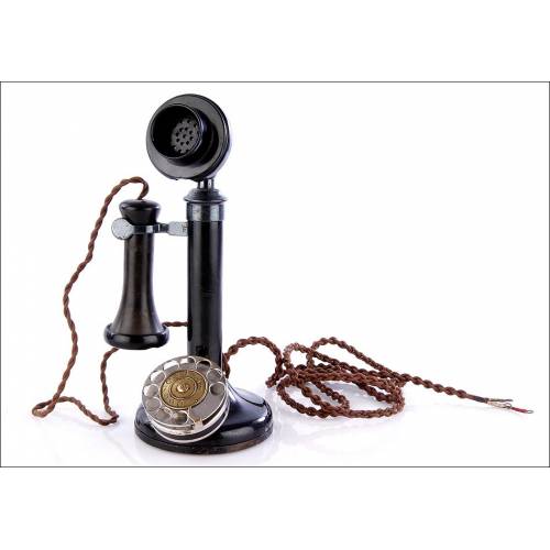 Fantástico Teléfono Antiguo de Baquelita de Tipo Vela. Funciona. Año 1930