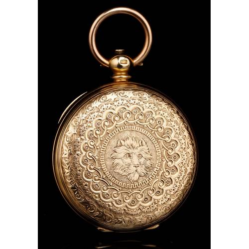 Antique G. G. Huguenin Pocket Watch. A. Huguenin. 18K gold. Switzerland, 1870