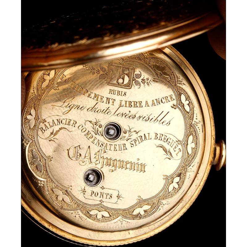 Impresionante Reloj de Bolsillo Antiguo de Oro 18K Macizo. G. A. Huguenin. Suiza 1870