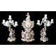 Antiguo Reloj y Candelabros de Porcelana, Ca. 1900