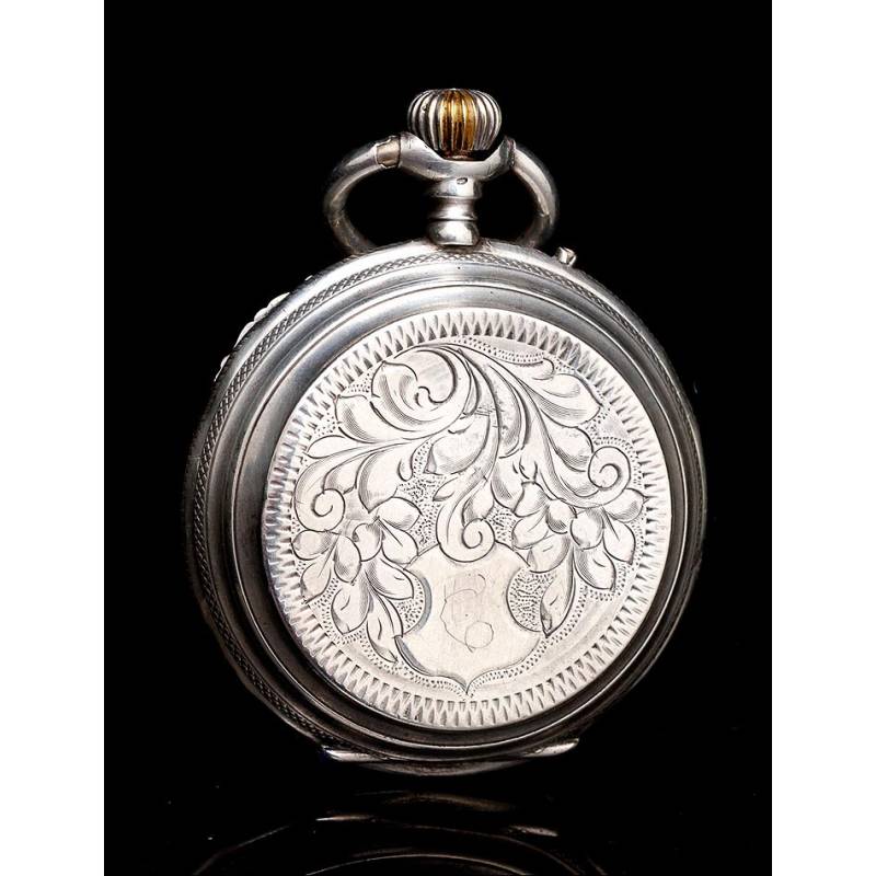 Antiguo Reloj de Bolsillo. Plata Maciza. Suiza, 1900