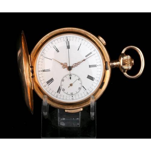 Reloj Bolsillo oro 18K con Sonería Cuartos y Cronometro, Ppios. Suiza, S. XX
