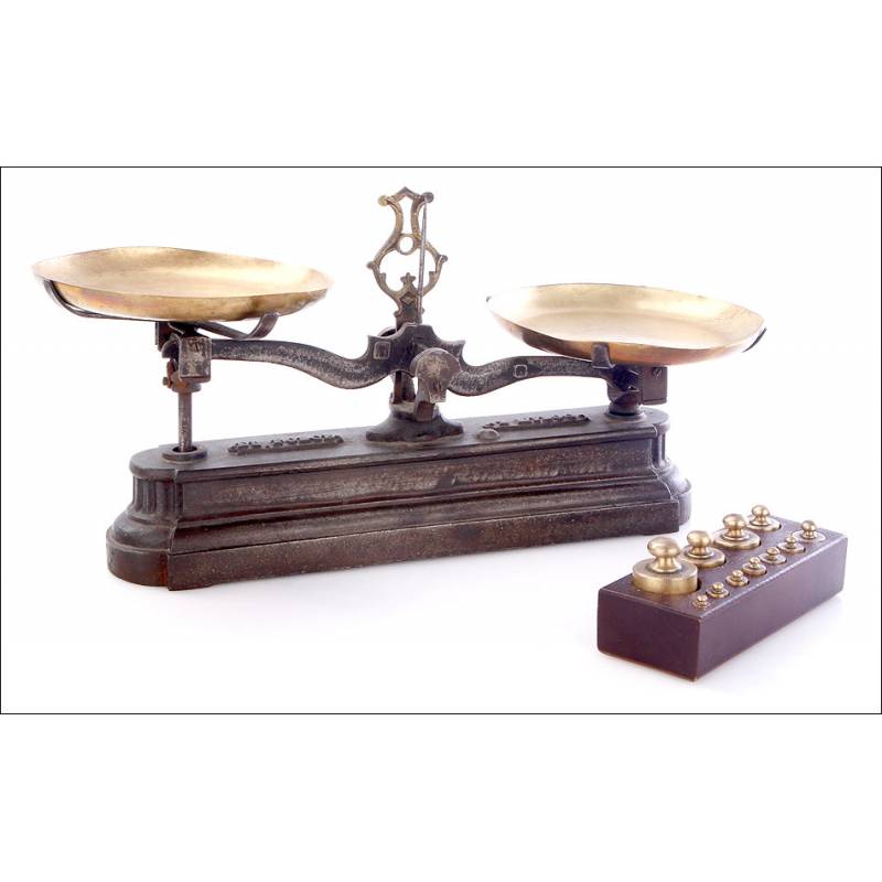 Antique Iron Kitchen Scale with Set of Weights. France, 1900