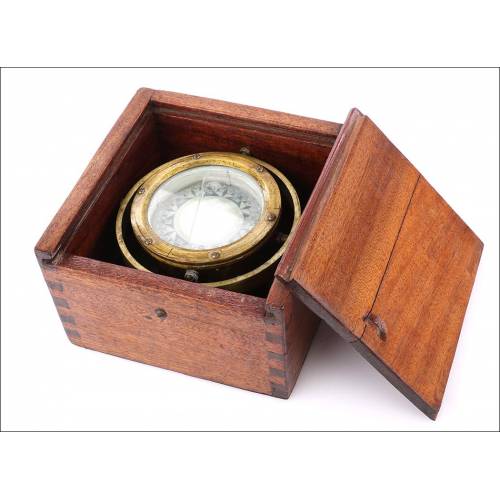 Antique Marine Compass. Solid Mahogany Case. Years 30-40 of XX Century.