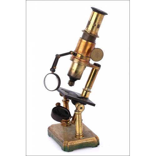 Antiguo microscopio de doble pilar Radiguet Opticien. 1875