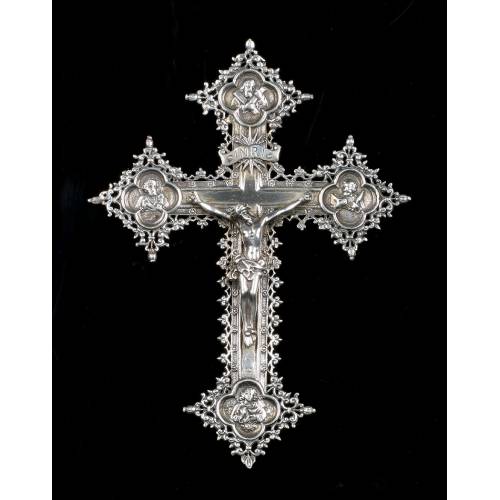 Antique Silver Hanging Cross, Circa 1930.