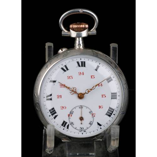 Reloj de Bolsillo Antiguo Francés en Plata Maciza. Francia, Circa 1900