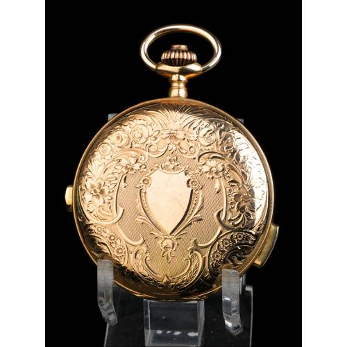 Reloj de Bolsillo Antiguo. Sonería Cuartos y Cronómetro. Oro 18K. Suiza, 1910