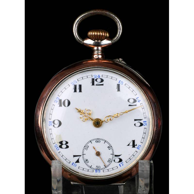 Antiguo Reloj de Bolsillo de Cilindro en Plata. Suiza, Circa 1900