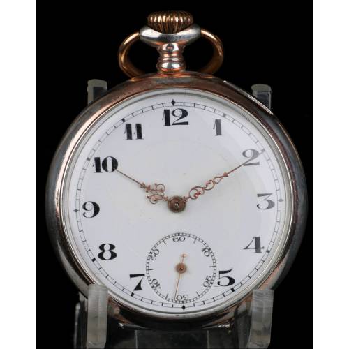 Reloj de Bolsillo Antiguo en Plata Maciza. Suiza, Circa 1900