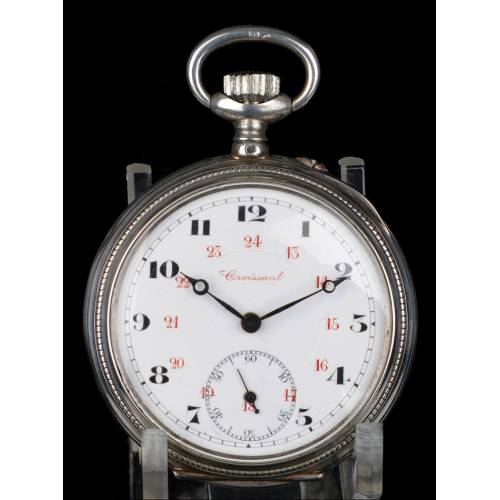 Reloj de Bolsillo Antiguo de plata. Croissant. Suiza, Circa 1900