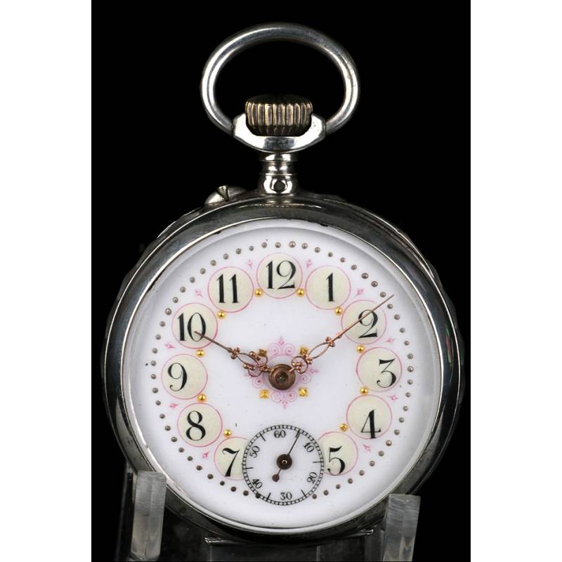 Reloj de Bolsillo Antiguo en Plata. Francia, Circa 1900