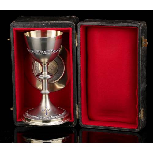Antique Solid Silver Chalice and Case. France, Circa 1900