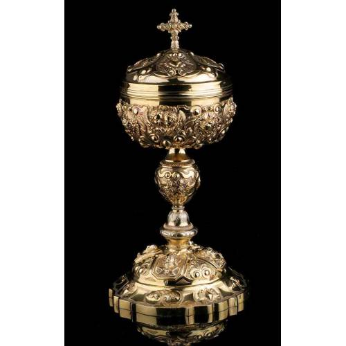 Spectacular Antique Solid Silver Gilded Ciborium. France XIX Century