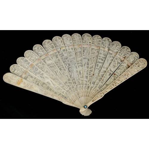 Antique Chinese Carved Ivory Fan. 19th Century