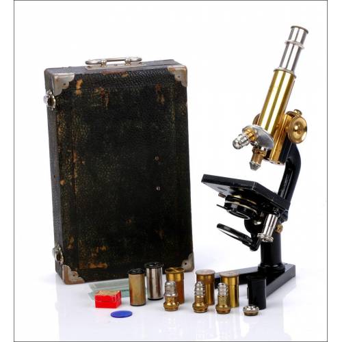 Antique C. Reichter Folding Microscope. Complete. Vienna, Circa 1920.