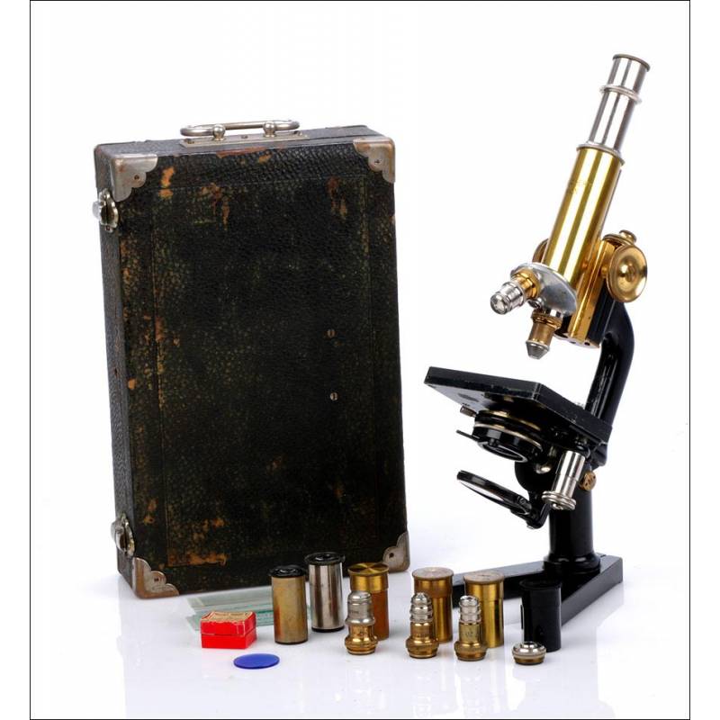 Antique C. Reichter Folding Microscope. Complete. Vienna, Circa 1920.