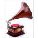 Antique Gramophone with Wooden Horn, Circa 1925.