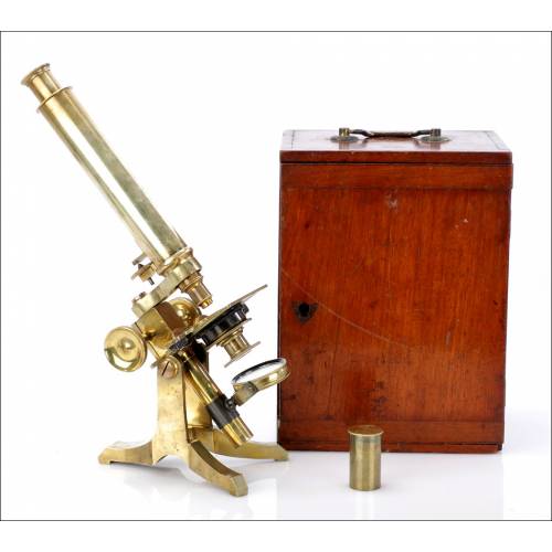 Antique Microscope in Mahogany Case. England 1890-1900