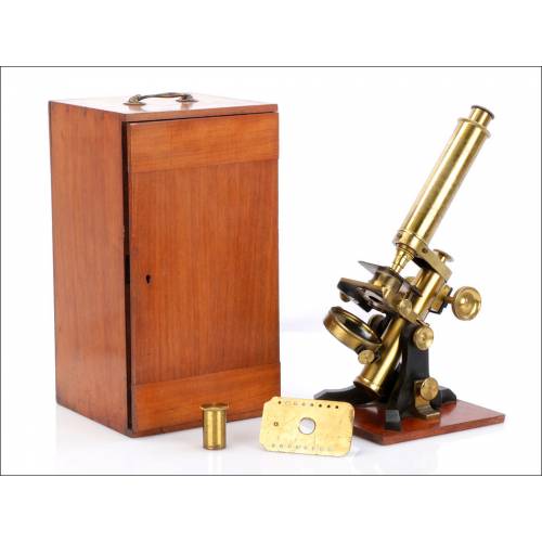 Microscopio Compuesto Inglés Antiguo. Inglaterra, Circa 1890