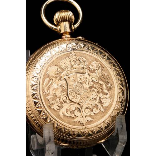 Reloj de Bolsillo Antiguo en Oro de 18K. Escudo Real. Habana - Suiza. 1895