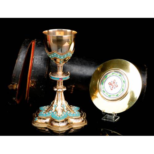Antique Chalice in Gilded Silver and Enamel, by Louis Guillat. Lyon, France. XIX CENTURY.