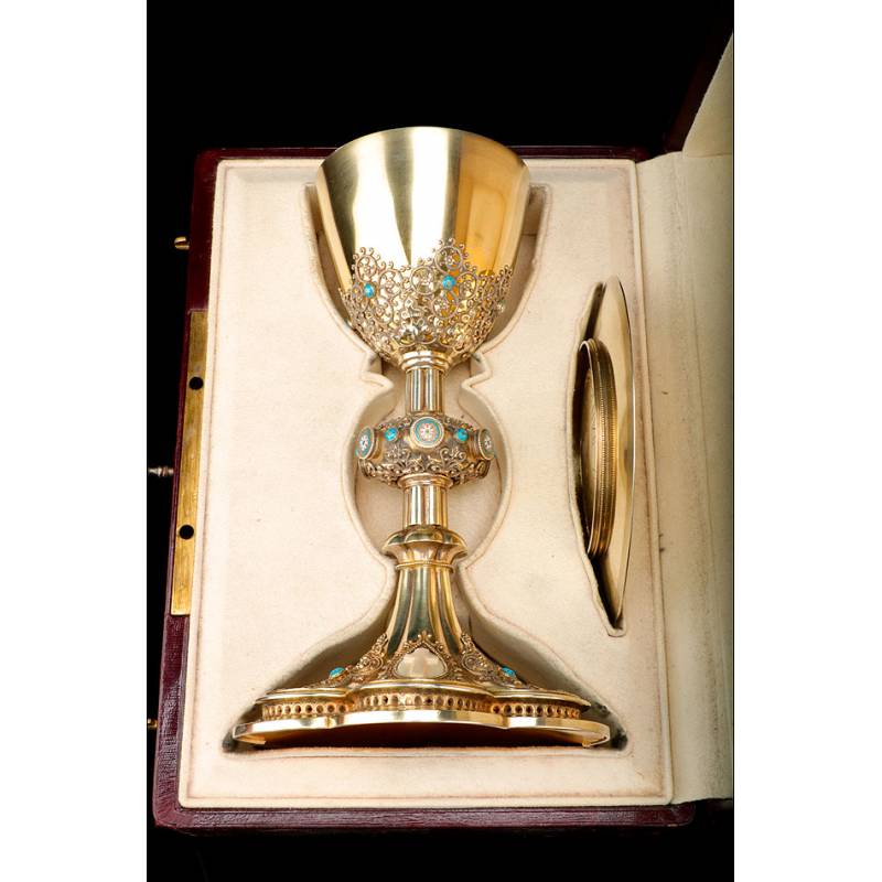 Precious Antique Chalice in Solid Silver Gilt and Enamel. France, Pps. S. XX