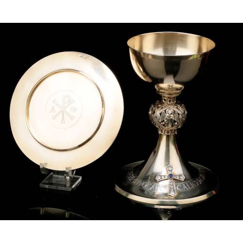 Antique Chalice and Paten in Solid Silver and Royal Diamonds, Armand Caillat. 1890