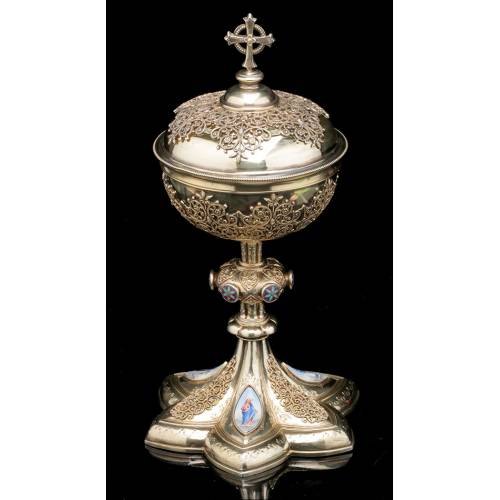 Antique Ciborium in Gilt Silver and Enamels. Louis Guillat. Lyon, France, Circa 1900