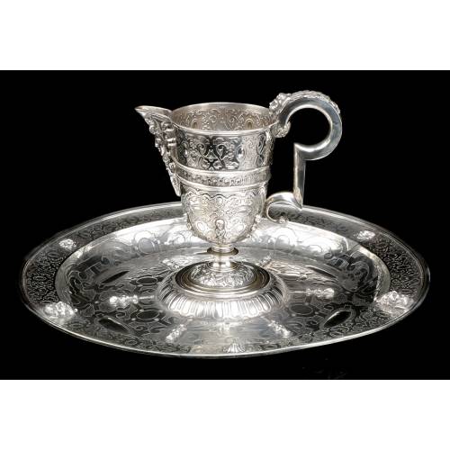 Antique Peruvian Solid Silver Pitcher and Tray, 2,470 Kg. Peru, S. XIX