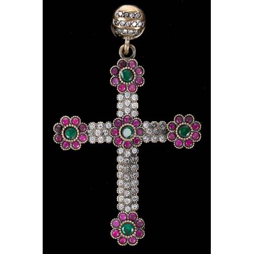 Chest Cross: Silver, Bronze, White Topaz, Pink Calcite and Green Agate. Years 70-80