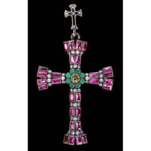 Chest Cross in Silver, Bronze, Topazes, Agates, Garnets. Years 70-80s